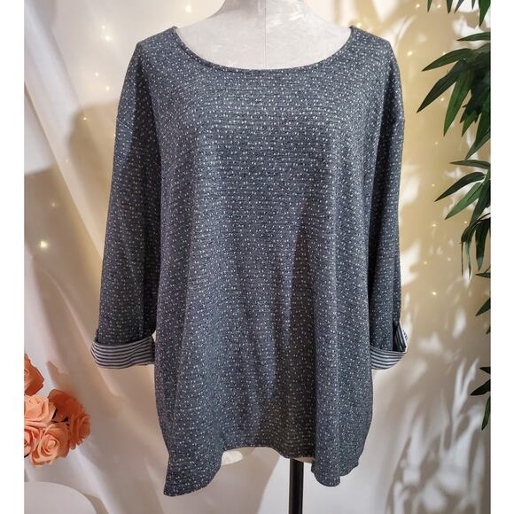 Rose + Olive Boat Neck Roll Tab Sleeve Speckle Knit Pullover Top Size 2X Striped - Picture 1 of 9